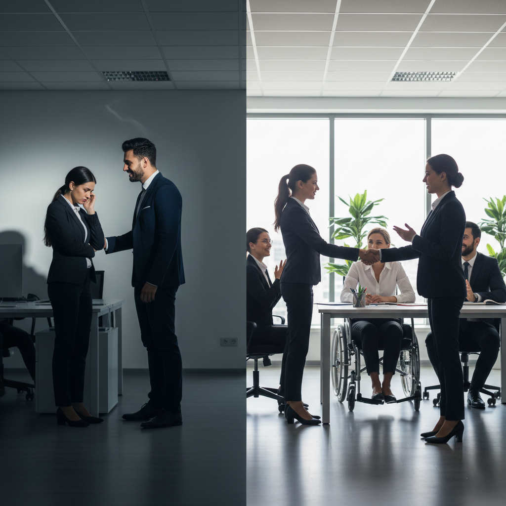 PoSH Law awareness showing workplace interaction and respectful professional conduct
