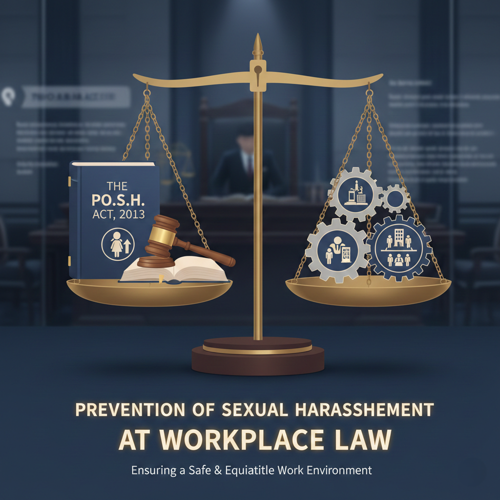 PoSH Law framework illustrated with legal scales and workplace protection concepts
